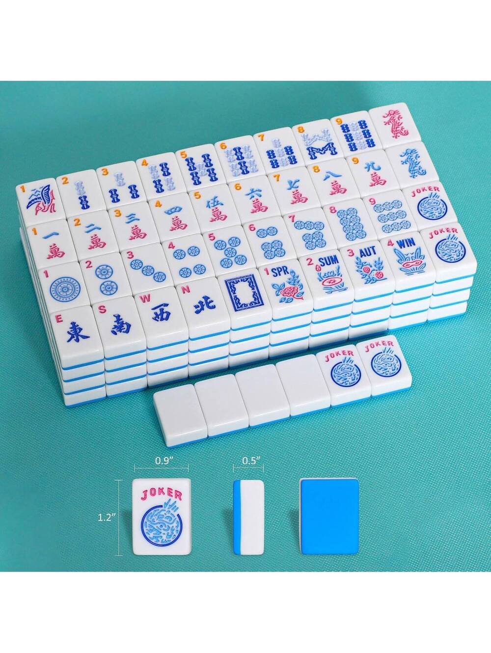 American Mahjong Tiles Set - 166pcs Blue Melamine Tiles, 1.2” Standard Size - Picture 5 of 11